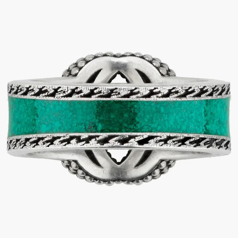 Gucci Ring with Interlocking G Textured Trim Silver