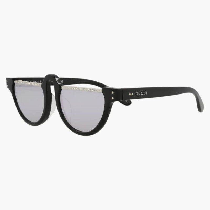 Gablas de sol de acetato de marco redondo Gucci Negro/Negro/Plata (GG1368S-3001399-001)