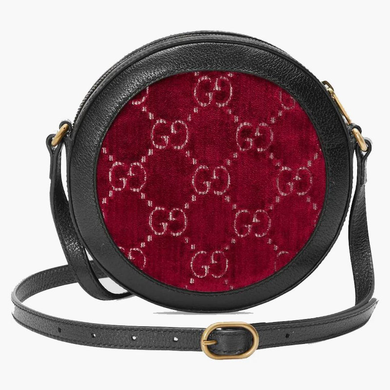Gucci kulatý GG ramenní taška Velvet Red/Black