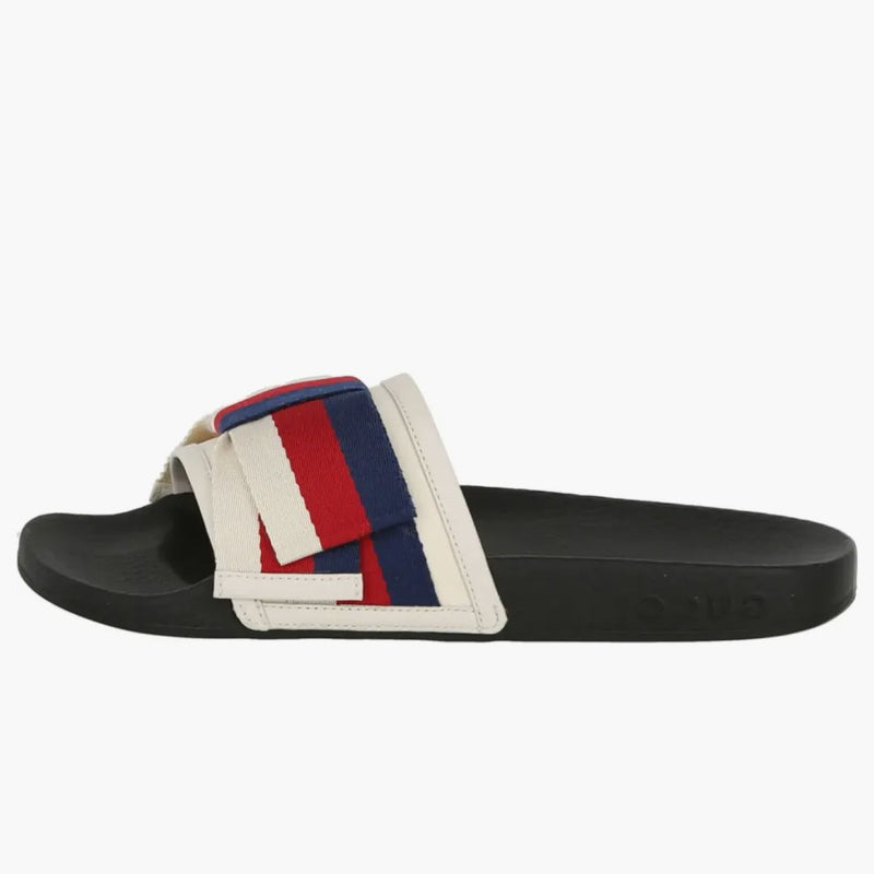 Gucci Satin Web Sylvie Bow Slides Ivory Multi (Women's)