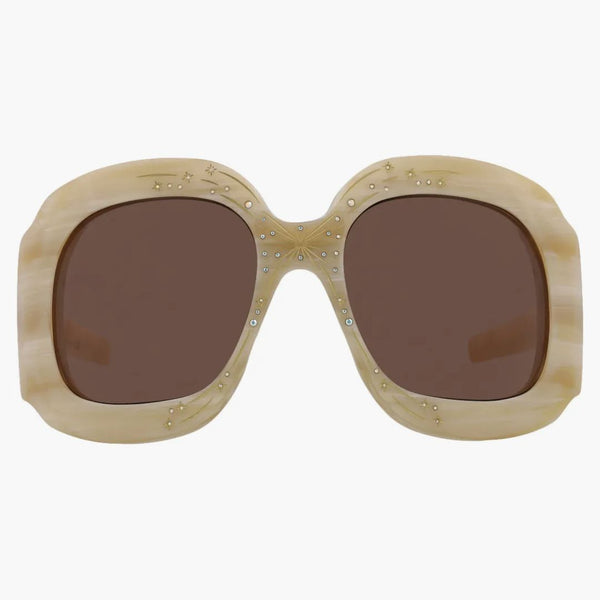 Gucci Shield Shield Omplani da sole beige/marrone (GG1093S-30012829-003)