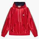 Gucci Shiny Jersey Hooded Sweatshirt with Web Bright Red
