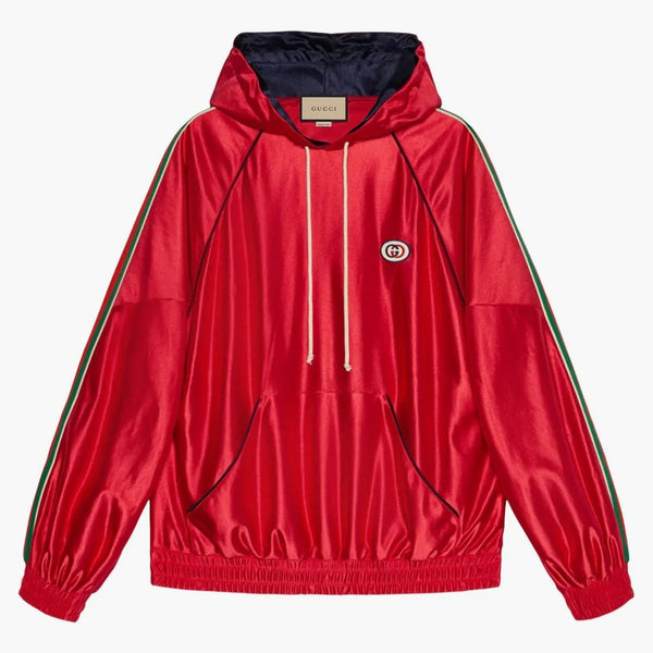 Bluza z kapturem Gucci Shiny Jersey z jaskrawoczerwony