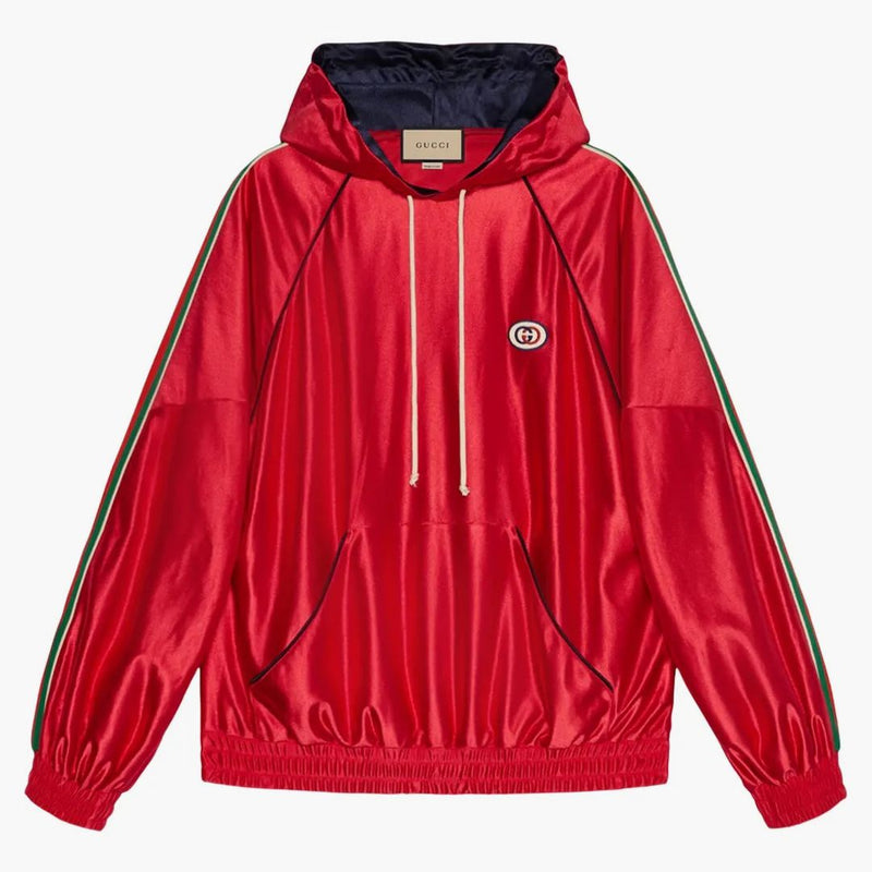 Bluza z kapturem Gucci Shiny Jersey z jaskrawoczerwony