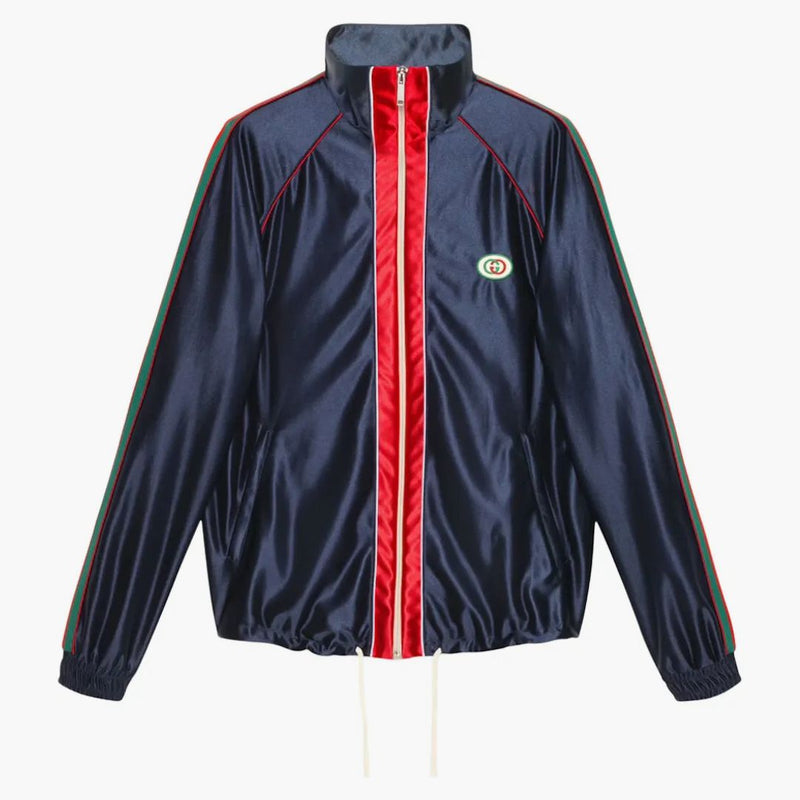 Gucci Shiny Jersey Jacket With Web Blue