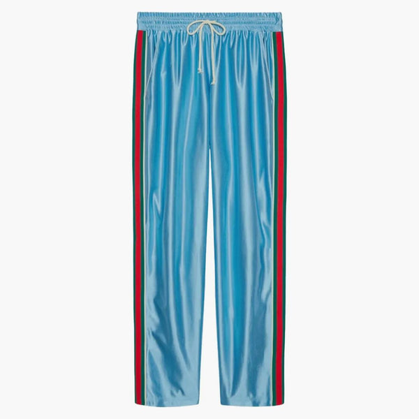 Gucci Shiny Jersey Jogging Pant With Web Light Blue