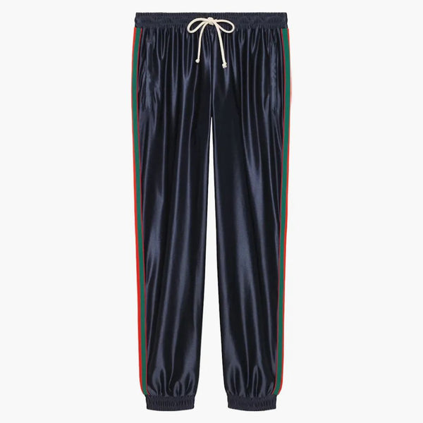 Gucci Shiny Jersey Pant With Web Blue