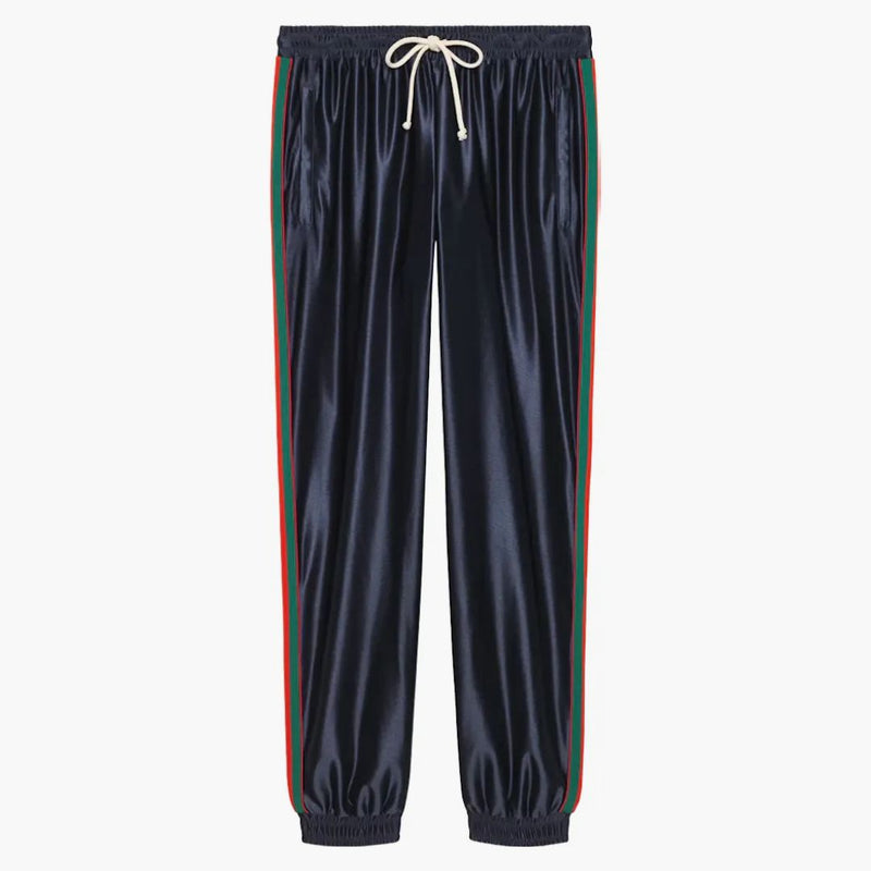 Gucci Shiny Jersey Pant With Web Blue