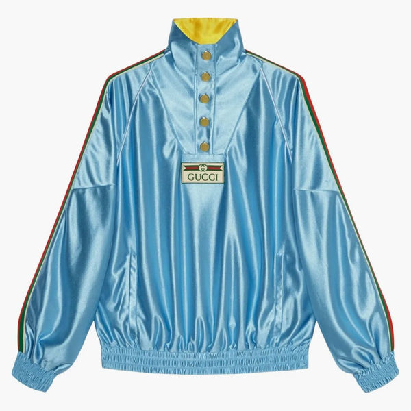 Gucci Shiny Jersey Sweatshirt con web azzurro
