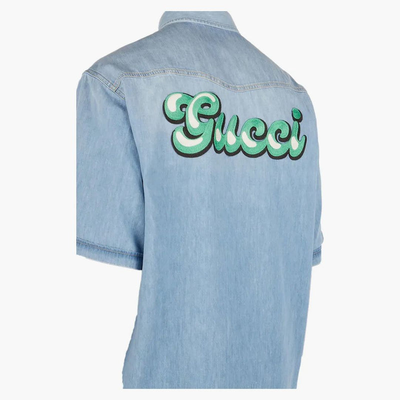 Camicia di denim a manica corta gucci blu