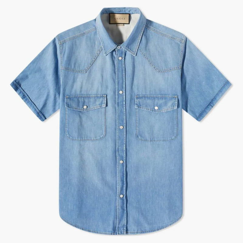Camicia di denim a manica corta gucci blu