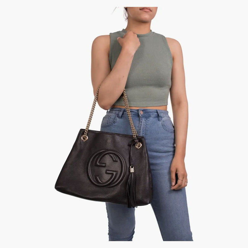 Gucci Soho axelväska kedja band medium svart