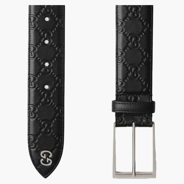 Cintura di firma Gucci con dettaglio GG 1.5 larghezza nera
