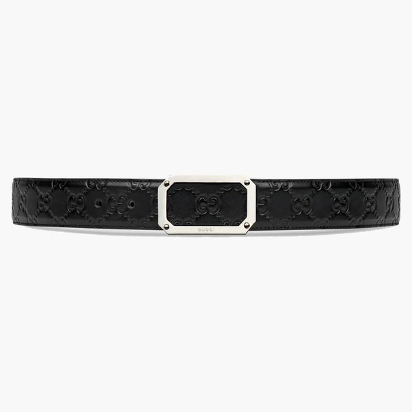 Gucci Signature Leather Belt Belt Rectangle Huceta Negra