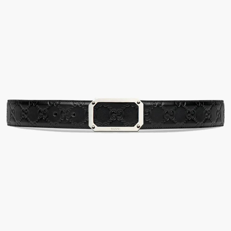 Gucci Signature Leather Belt Belt Rectangle Huceta Negra