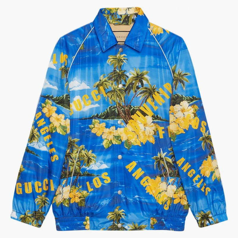 Gucci Souvenir From Los Angeles Print Nylon Jacket Blue/yellow