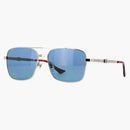 Gucci Square Metal Frame Sunglasses Silver/Blue (GG1441S-003-Fri)