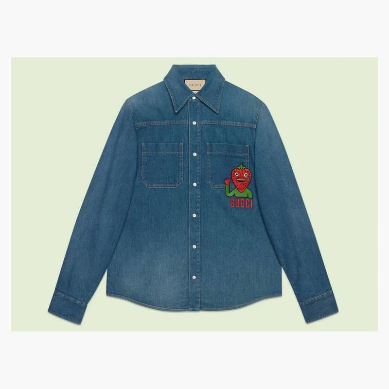 Gucci Strawberry Patch Denim Jacket Blue