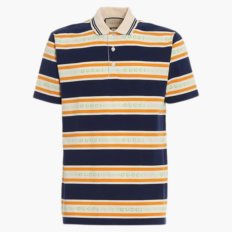 Jersey Polo Navy/Orange/Mint Gucci Striped