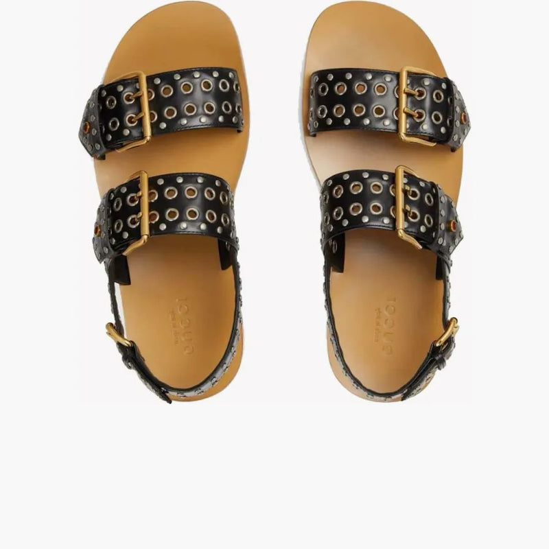Gucci besatt utsmyckade lädersandaler svart