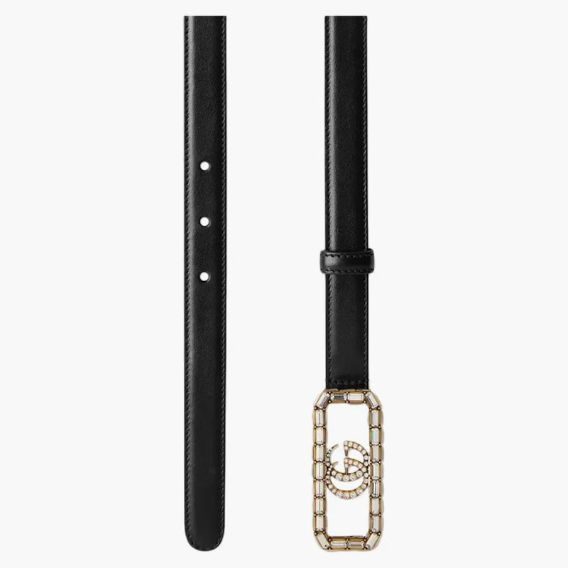 Cinturón delgado de gucci con cristal doble g hebilla negra