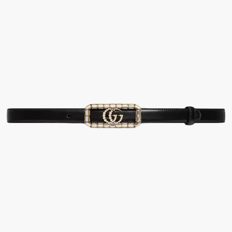 Cinturón delgado de gucci con cristal doble g hebilla negra