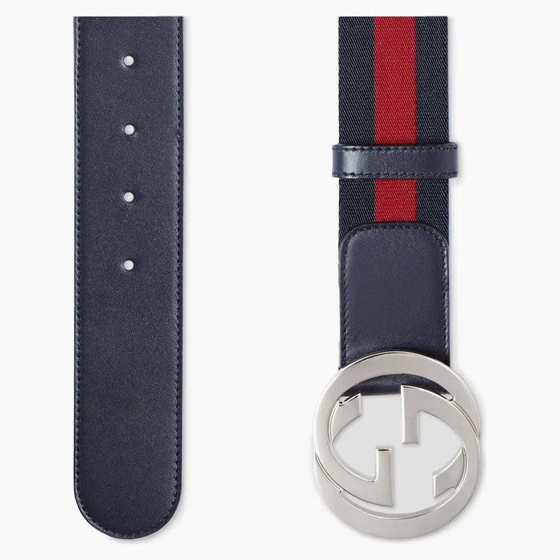 Gucci Cinturón web Palladium G Hebilla 1.5 W Azul/Rojo