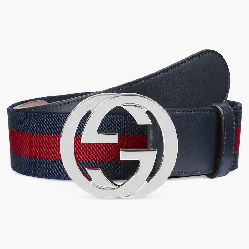 Gucci Cinturón web Palladium G Hebilla 1.5 W Azul/Rojo