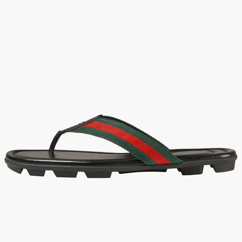 Gucci web och läder thong sandal svart läder