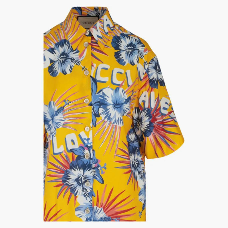 GUCCI divoká květina tištěná košile žlutá