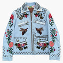 Gucci Dámská květinová vybíraná kožená kožená bunda modrá