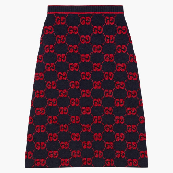 Gucci Women's Gg Wool Boucle Jacquard Skirt Blue/red