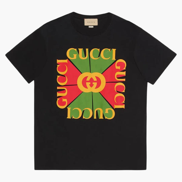 Gucci kvinnors överdimensionerade vintage logotyptryck t-shirt svart/grön/röd/gul