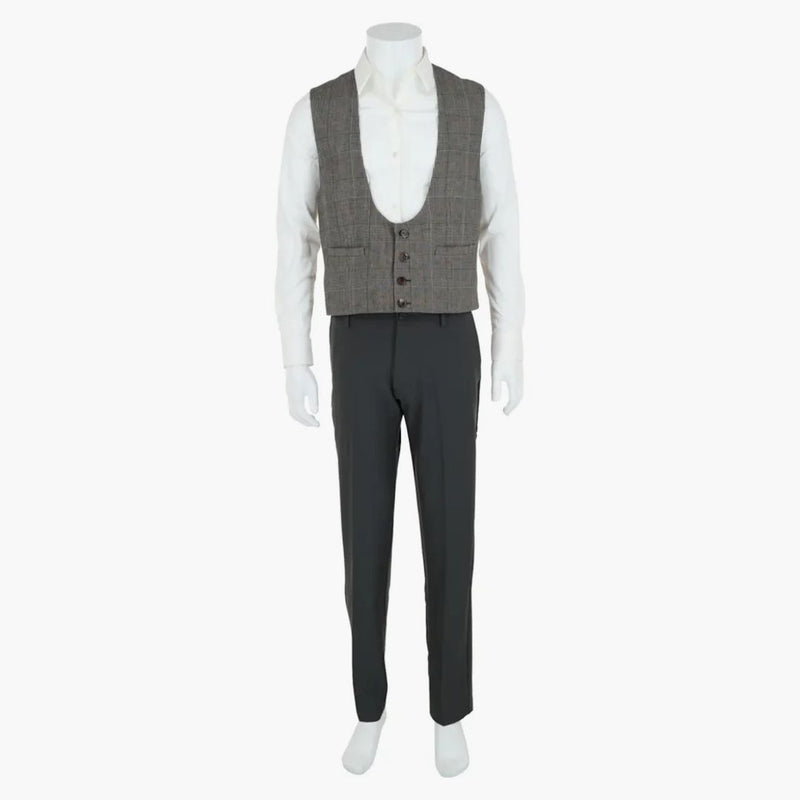 Gucci Wool Blend Plaid Vest Grey Beige