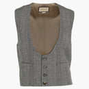 Gucci Wool Blend Plaid Vest Gray Beige