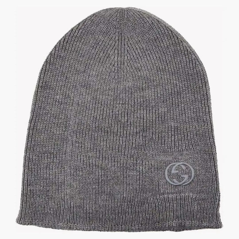 Gucci Wool Simple GG Logo Beanie Gray