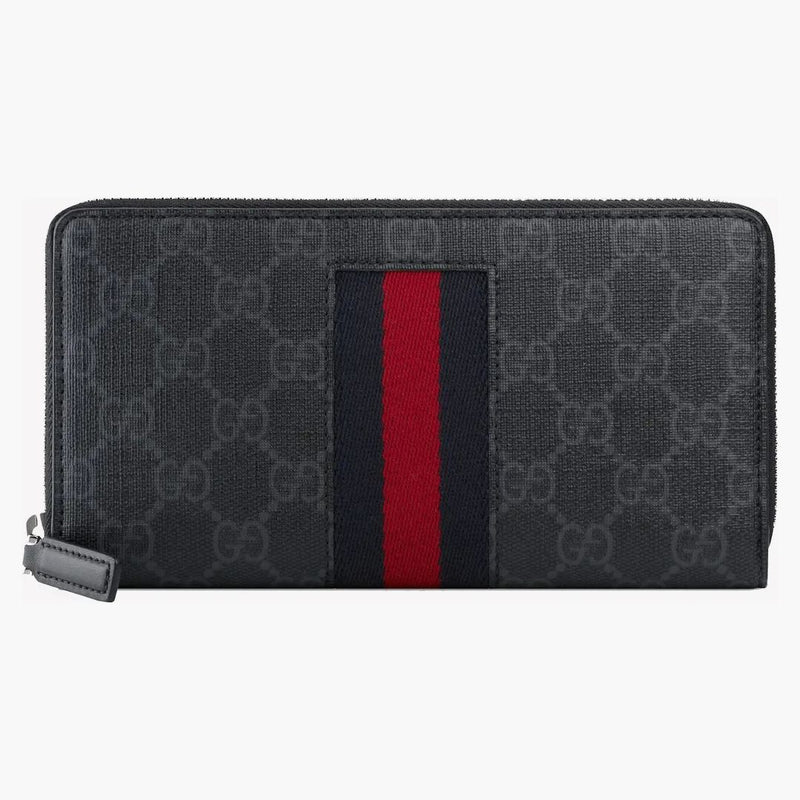 Gucci Zip Around Wallet GG Supreme Web Black Grey