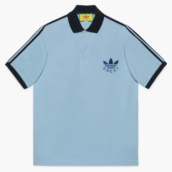 Gucci X Adidas Piquet Polo Shirt Blue