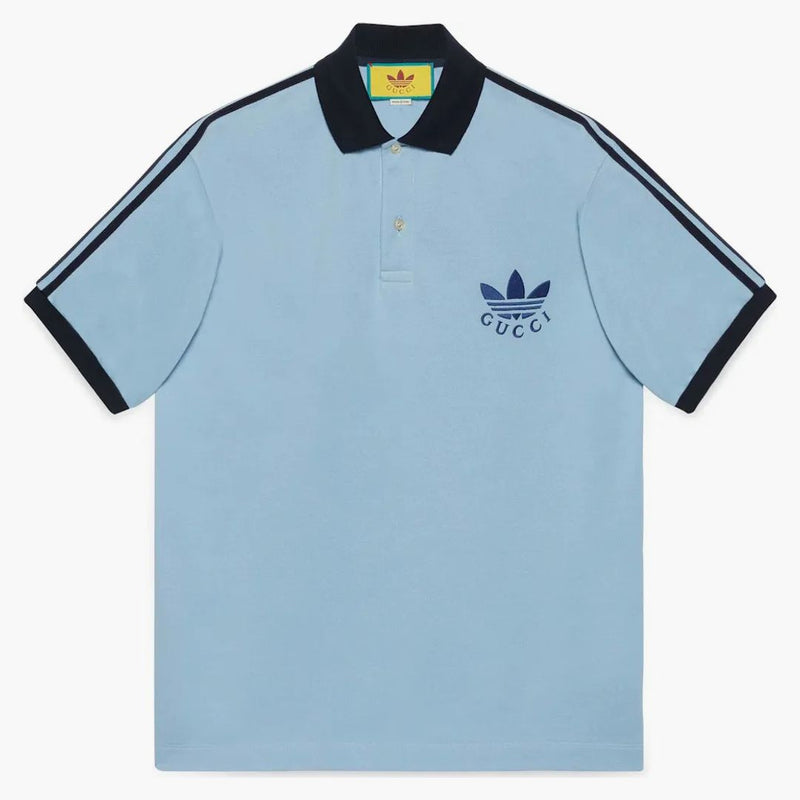 Gucci X Adidas Piquet Polo Shirt Blue