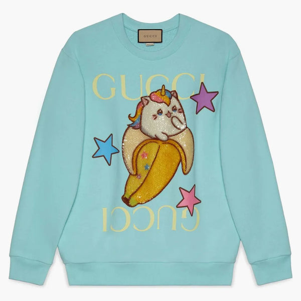 Gucci x Bananya drukowana bluza niebieska