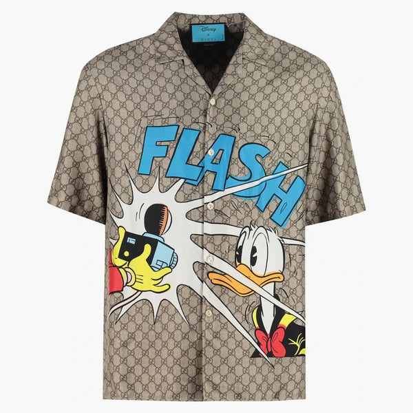 Gucci x Disney Donald Duck Monogram Silk Shirt Beige
