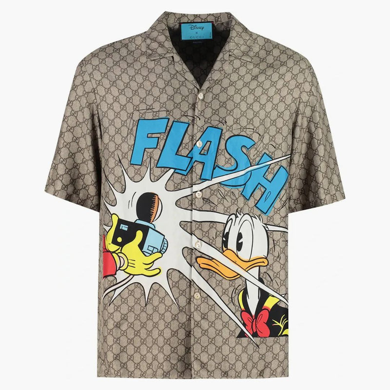 Gucci x Disney Donald Duck Monogram Silk Shirt Beige