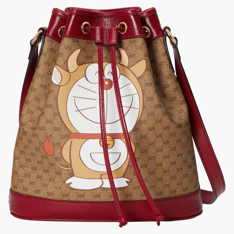 Gucci X Doraemon Bucket Bag Small Ebony/Beige