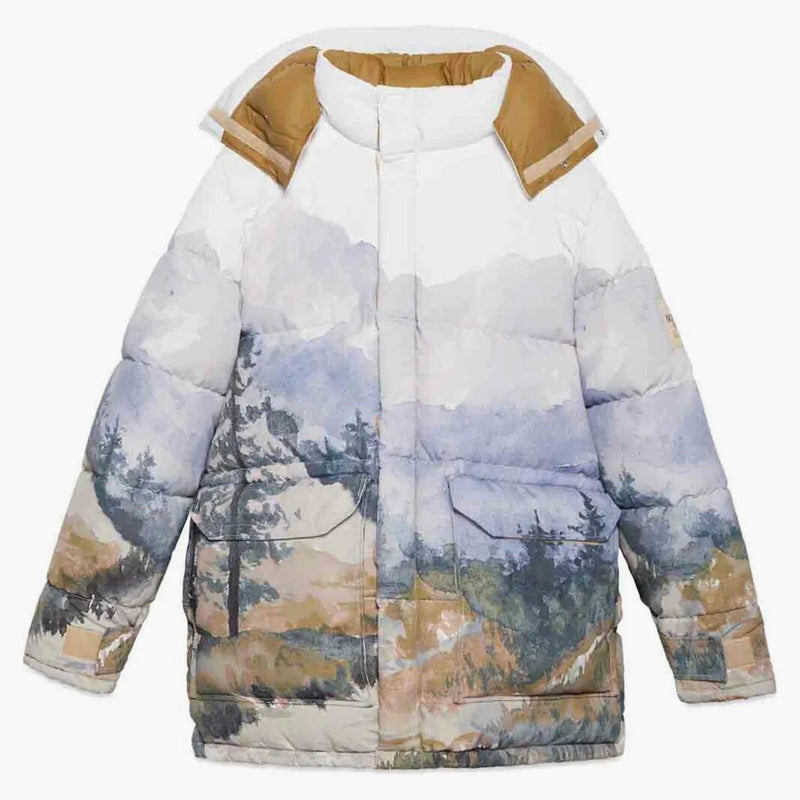 Gucci X the North Face Down Coat Trail Print