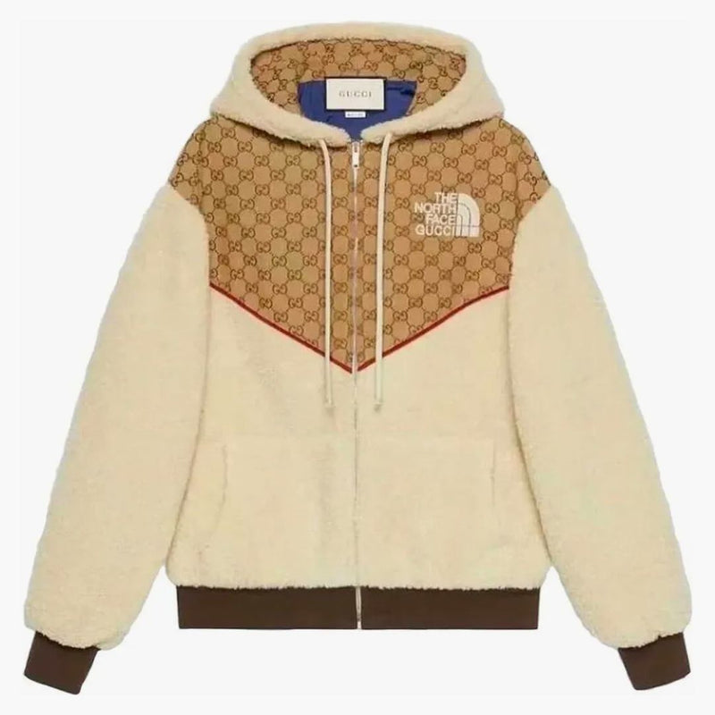 Gucci x the north face gg canvas shearling jacket beige