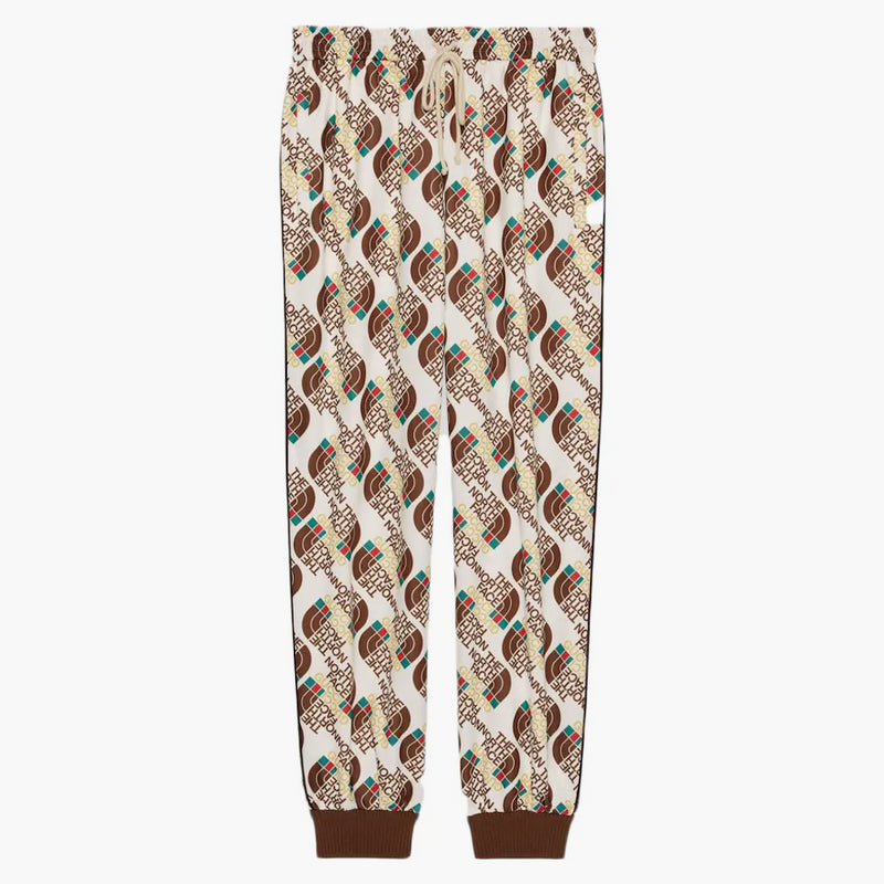 Gucci x Web Print North Face Technical Jersey Jogging Pant Ivory/Brown