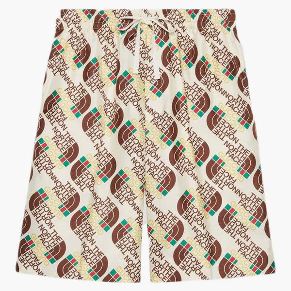 Gucci X The North Face Web Print Silk Shorts Ivory/brown/green