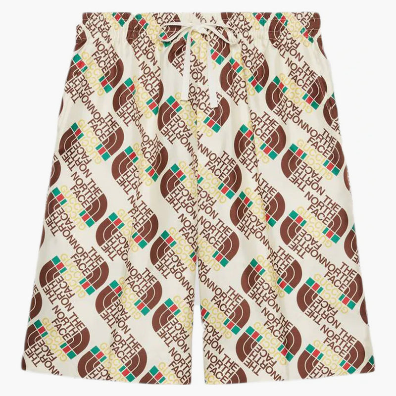 Gucci X The North Face Web Print Silk Shorts Ivory/brown/green