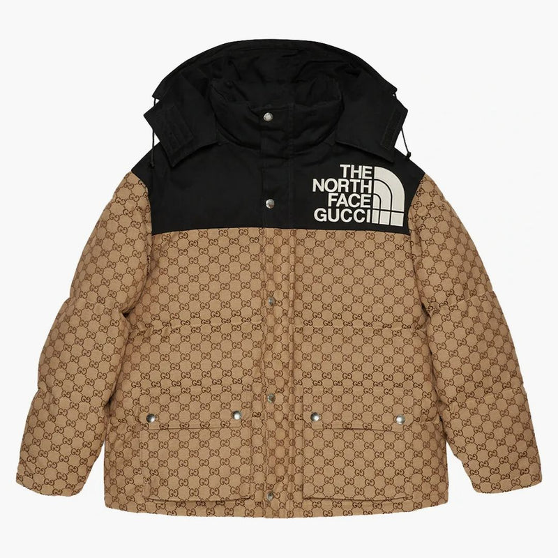 Gucci X The North Face Womens Gg Padded Jacket Black Ebony Beige