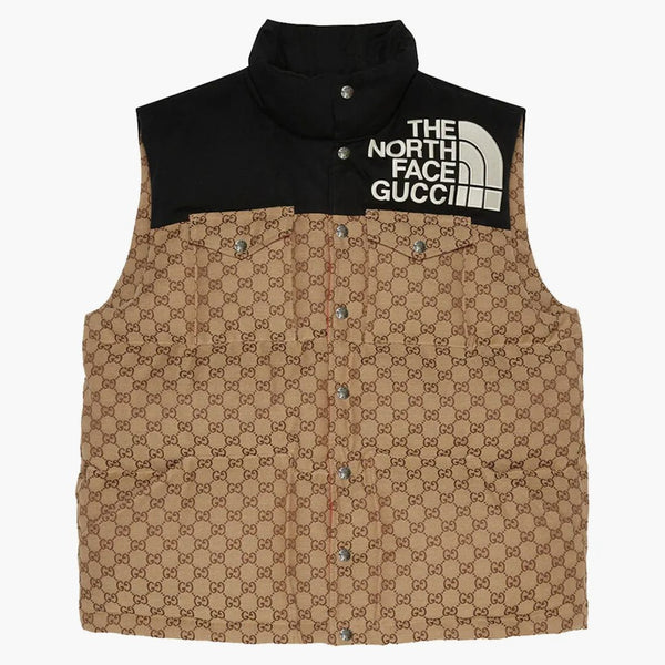 Gucci X the North Face Womens GG Padded Vest Black Ebony Beige